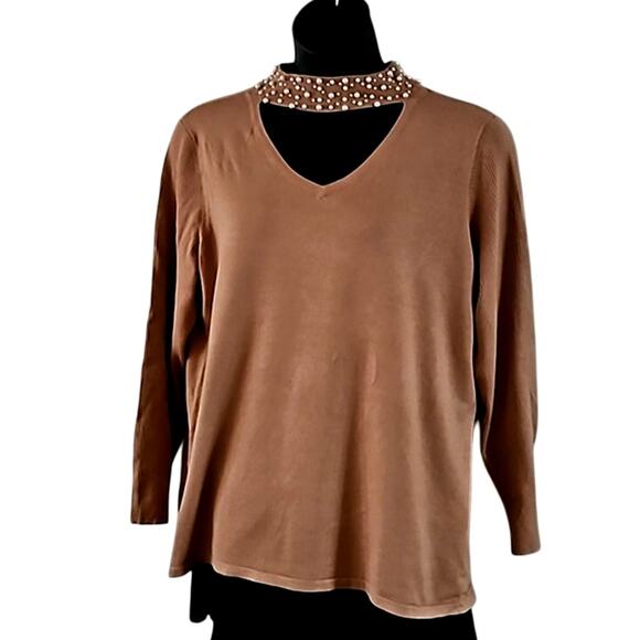 Belle Kim Gravel Faux Pearl Beaded Choker CutOut Sweater Size 3X NWOT - Picture 6 of 7